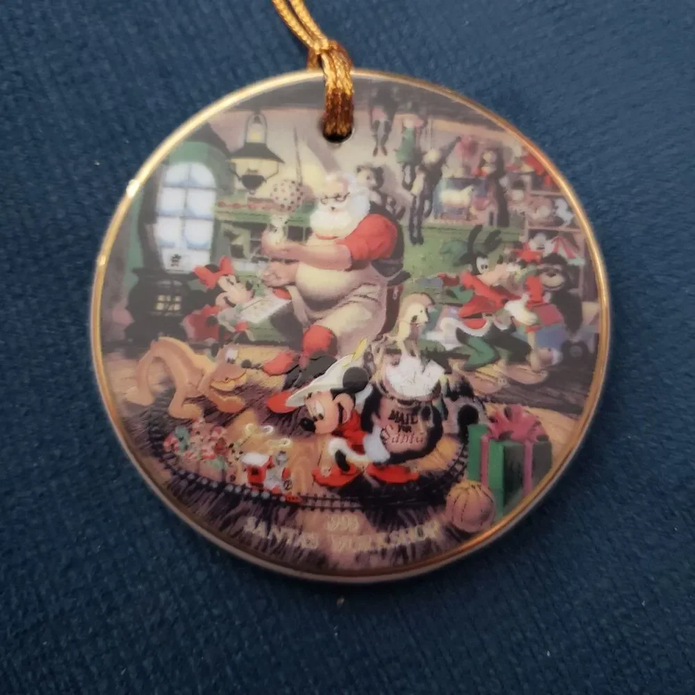 Vintage New in Box Disney Santa's Workshop Ceramic Ornament 1993